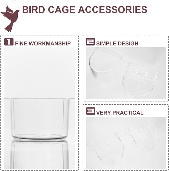 Birds Feeder, 2pcs Bird Cage Cups Prevents Spillage Thickened Semicircle Bowls Clear Water Dispenser for Pigeon Parrot