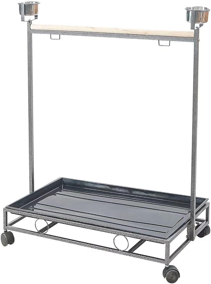 41" Large Amazon Cockatoo Parrot Bird Play Stand Gym Play Ground Rolling Stand. (Silver Black)