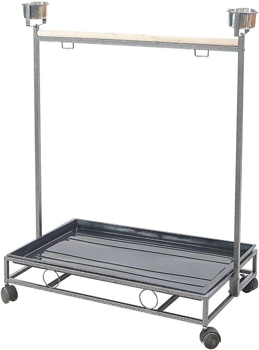 41" Large Amazon Cockatoo Parrot Bird Play Stand Gym Play Ground Rolling Stand. (Silver Black)