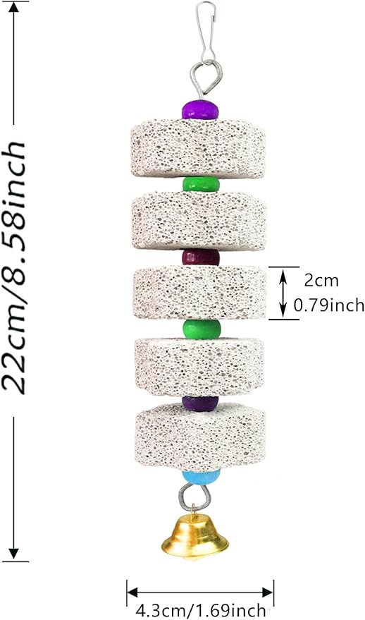 2Pcs Parrot Chewing Toy, Bird Beak Grinding Stone Toys with Bell, Lava Block Calcium Supplement Food for African Greys Amazon Conure Eclectus Budgies Parakeet Cockatiel Hamster Chinchilla