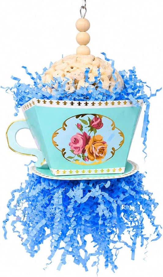 Bonka Bird Toys 2447 Blue Sola Teacup 8" x 4" Natural Sola Ball Cardboard Tea Cup Wood Beads for Caiques Conures Quakers Ringnecks and Similar Bird Chewing Toy