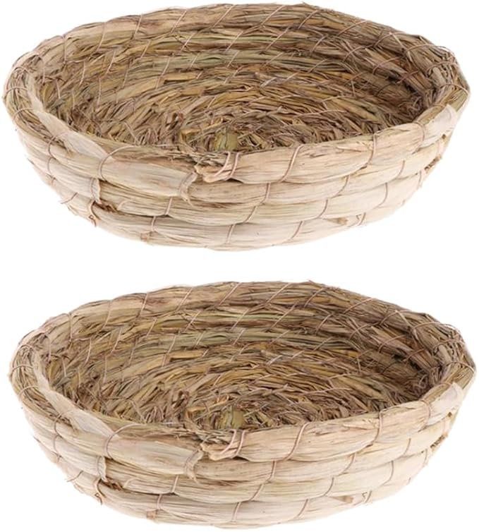 Leadigol 2PCS Natural Straw Bird Nest,Hatch House Budgie Cockatiel Perch Rabbit Bed Pet Bedroom Birds Nest for Small Animal