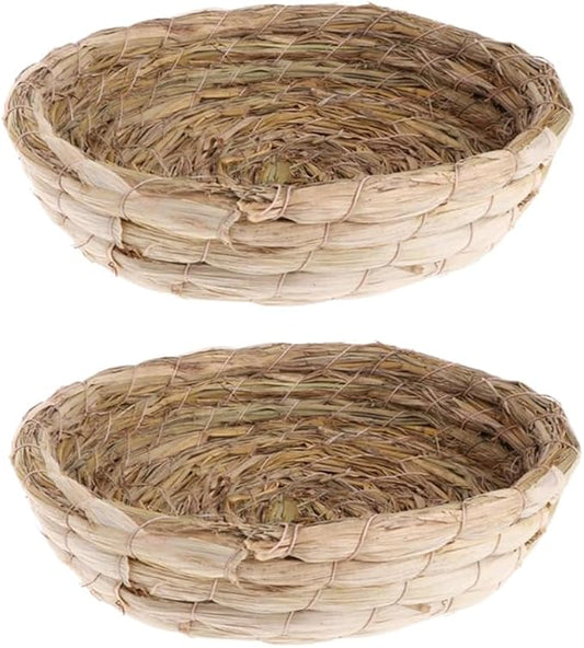Leadigol 2PCS Natural Straw Bird Nest,Hatch House Budgie Cockatiel Perch Rabbit Bed Pet Bedroom Birds Nest for Small Animal
