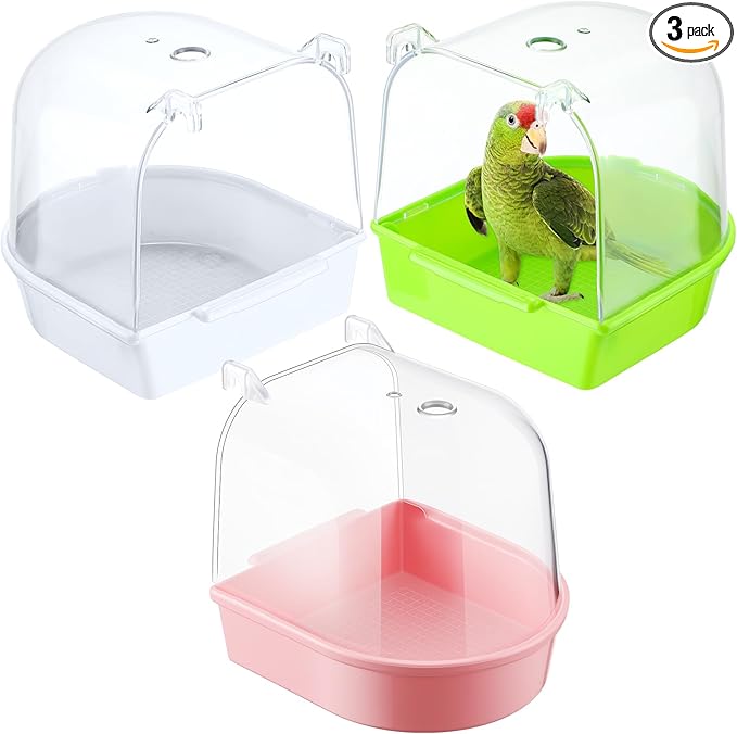 Honeydak 3 Pieces Clear Bird Bath for Cage Parakeet Bird Cage Accessories Hanging Bath Box Parrot Bathing Tub with View for Cockatiel Conure Canary Budgies Parrots (Fresh Color)