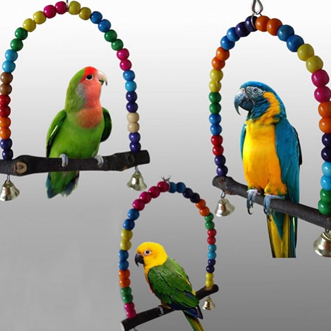 Wooden Bird Swing Hanging Toy for Parakeet Cockatiel Lovebird Budgie - Natural Wood Parrot Cage Accessory Multi-Size Pack