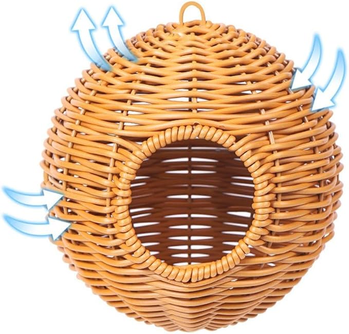 Bird Nest, Hanging Birdhouse Parrot House, Rattan Parrot Nest, Breathable Bird Shelter for Patio Garden Patio Parakeet Cockatiel