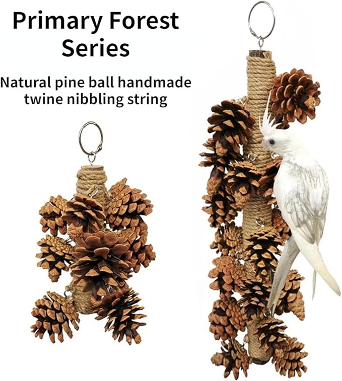 Parrot Toys Natural Pine Cones Bird Chew Toys Hanging Chewing Sticks Toys Bird Cage Toys for Conures Parakeets Cockatoo Cockatiel (with 18 Pinecones)