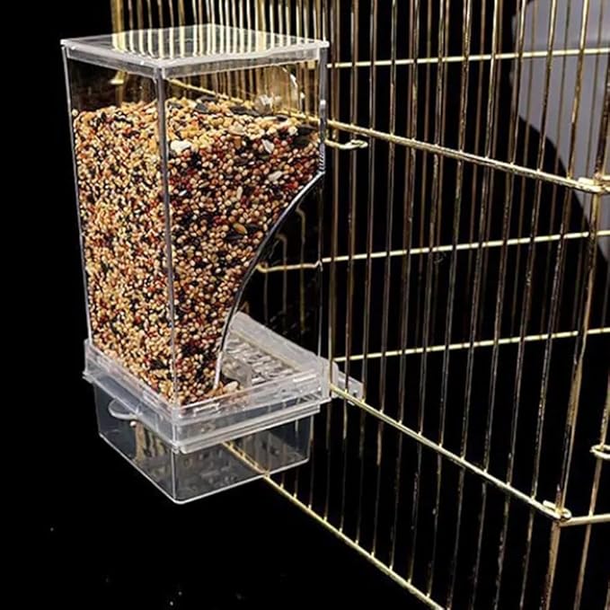 No Mess Bird Feeder for Cage,Automatic Parrot Feeder Cage Accessories,Transparent Parakeet Seed Container Food Feeder Drinker for Cage,No-Spill Transparent Bird Feeder (White*2)