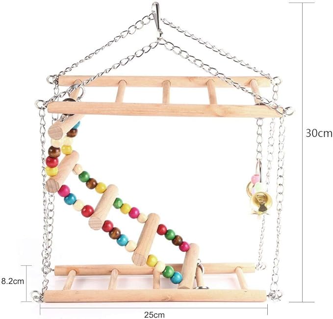 ZJchao Wooden Bird Ladder Toy for Parrots & Medium Birds – Hanging Climbing Bridge with Double-Layer Steps, Swing Design, Compatible with Most Standard Cages