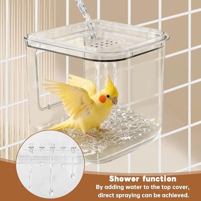 Automatic Bird Feeder with 2 Spoons, No Mess Bird Feeder for Cage, Transparent Bi-rd Cage Accessories for Parakeet Canary Cockatiel Finch(Color:White)