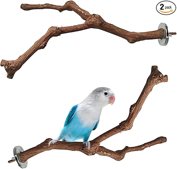 PINVNBY 2Pcs Wood Perches for Bird Cage,Natural Parrot Stand Branch Parakeet Paw Grinding Sticks Standing Grape Pole for Lovebirds Budgies Cockatiels Finches