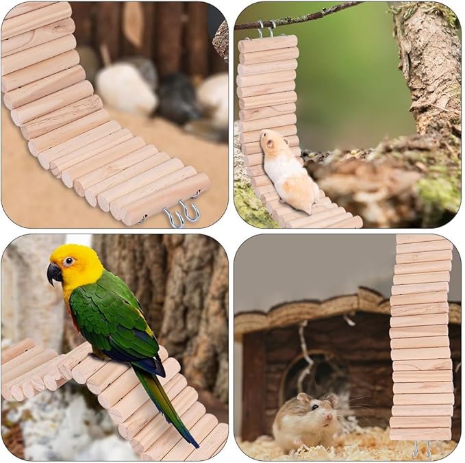 Wooden Hamster Ladder Bridge Chew Toy Small Animal Climbing Ladder for Pet Cage Accessory Supports Balance Coordination with Easy Hanging Design 15.74X2.95X0.39In