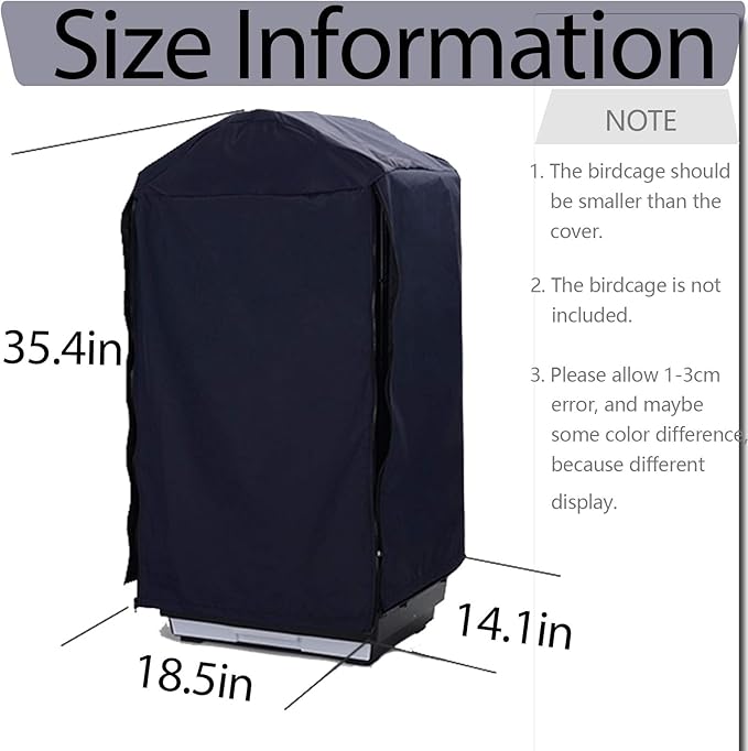 QBLEEV Birdcage Covers, Parrot Large Cage Cover Shade, Pet Universal Blackout Windproof Light-Proof Sleep Reduces Distractions Night Accessories Cloth Without Cage-14.1x18.5x35.4in (LxWxH)