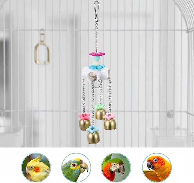 Parrot Bell Toys Bird Parrot Cage Hanging Bells Toys for Budgie, Cockatiels, Conures, and Lovebirds