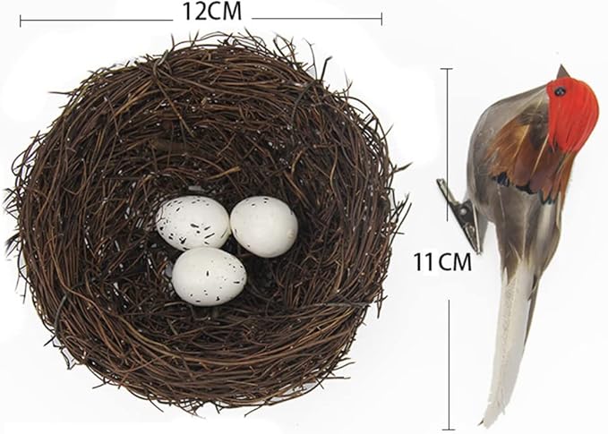 Artificial Birds Nest with Eggs Crafts Handmade Natural Easter Birds Nest Rattan for Easter Wedding Home Party Christmas Tree Decoration