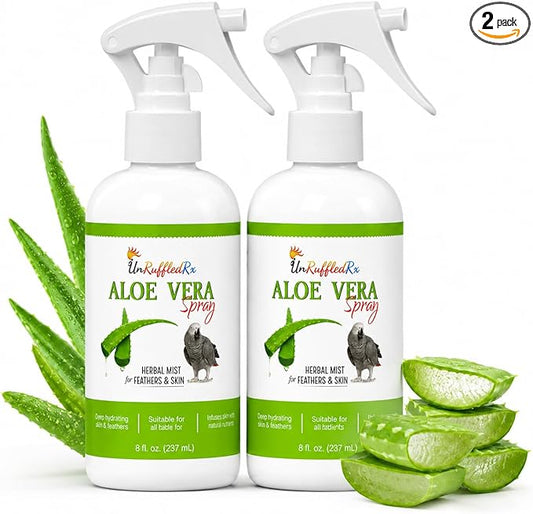 UnRuffledRx Aloe Vera Bird Spray for Parrots 2-Pack | Gentle Daily Support for Itchy Skin, Scratching, Dry Feathers & Feather Comfort | Fragrance Free & Safe if Preened | 8 oz Bottles