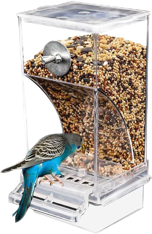 Automatic Bird Feeder,Birds Cage Accessories,No Mess for Cage Inside Birds Stuff Cage,Acrylic Transparent Seed Food Container for Small Brids Cockatiel Budgerigar