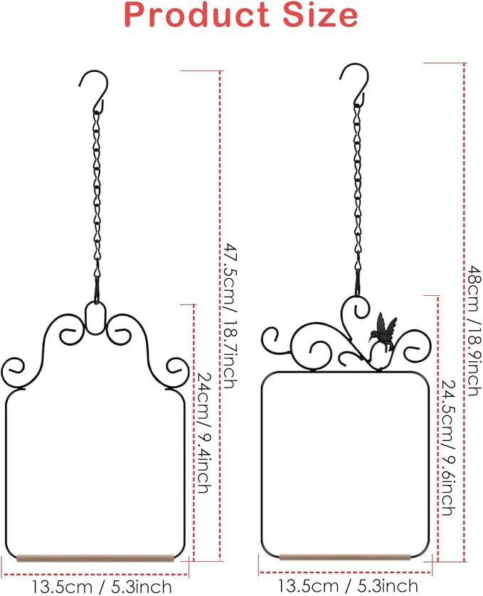 PACETAP Hummingbird Swings and Perches Metal Frame 4 Pack, Wild Bird Swing Outdoor Bird Perch with Wooden Dowel and Hanging Chain for Hanging Indoor, Outdoor, Trunk, Lawn, Patio, Garden (Black)