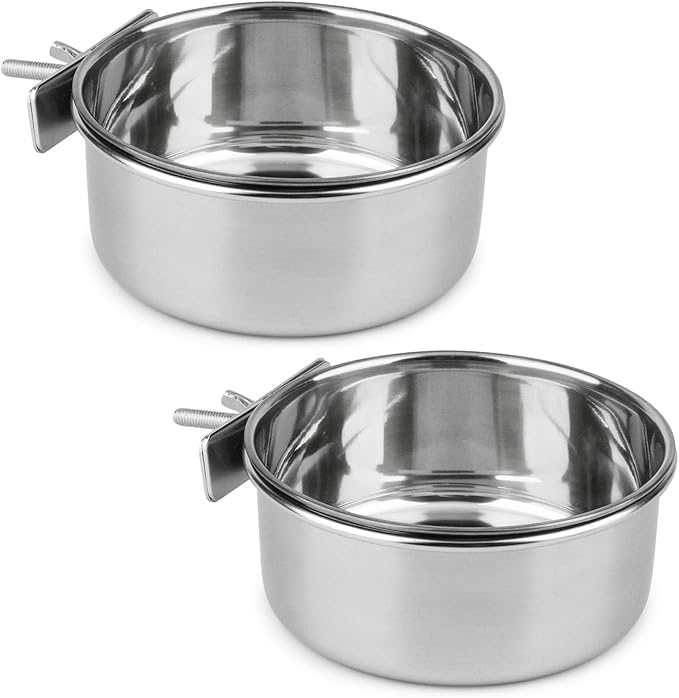 Hypeety Stainless Steel Food Water Bowl for Pet Bird Crates Cages Coop Dog Cat Parrot Bird Rabbit Pet 2PCS (Small,3.9 * 1.9in)