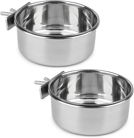 Hypeety Stainless Steel Food Water Bowl for Pet Bird Crates Cages Coop Dog Cat Parrot Bird Rabbit Pet 2PCS (Small,3.9 * 1.9in)