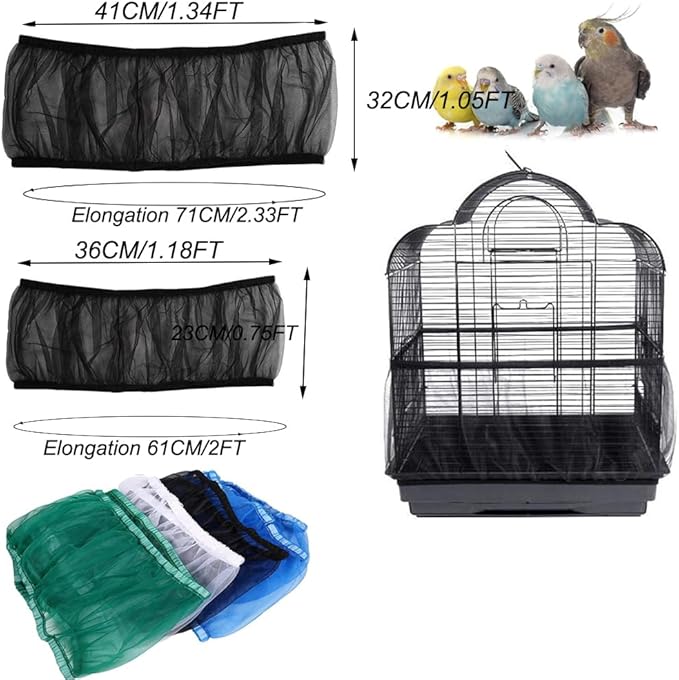 SKYPRO Universal Mesh Bird Cage Cover Shell Skirt Net Easy Cleaning Seeded Catcher Guard Bird Cage Stretchy Mesh Parrot Bird Cage Net(Medium,Black)