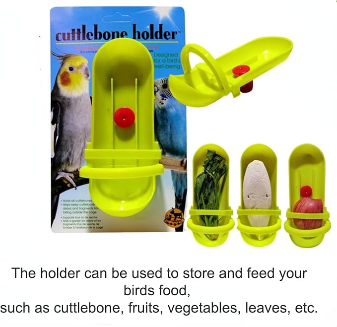 Bird Feeding Cup Rack Plastic Cuttlebone Holder Bird Cage Storage Bowl Stand Parrot Food Holder for Budgies Parakeet Cockatiel Conure Lovebird Color Randomly, Pack of 1(Without Cuttlebone)