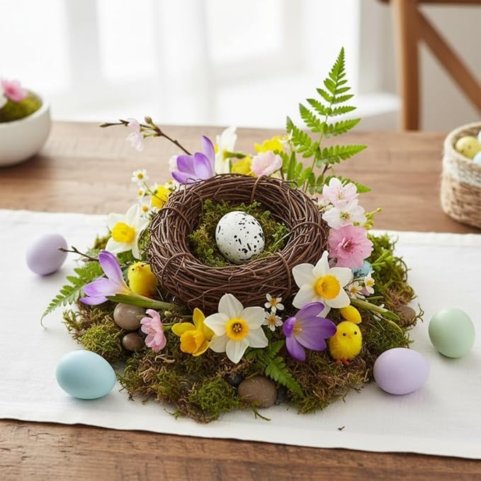 2 Pcs Birds Nest Easter Rattan Nest Decorating, Artificial Natural Bird Nest Kit for Easter Crafts Home Garden Decor Wedding Party Decor Easter Decor