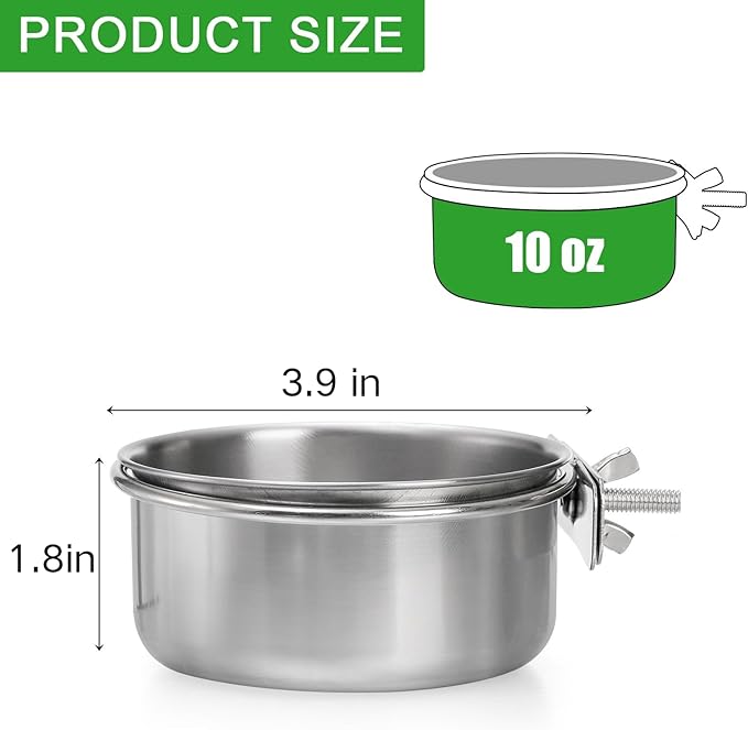 Okllen 4 Pack Bird Feeding Dish Cups, Detachable Stainless Steel Bird Food Bowls with Clamp for Chinchilla Parrot Cockatiel Conure Budgies Parakeet Small Animal