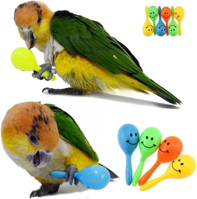 3PCS- Colourful Mini Ball Sand Hammer Parrot Rattle Shaker Musical Sound Toy Intelligent Sand Hammer Toys for Parakeets Canaries Cockatiels Conure Lovebirds(Random Color)