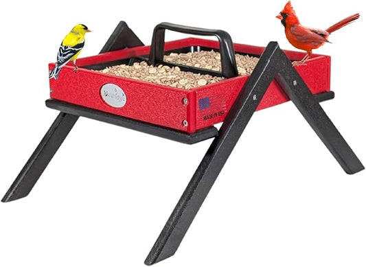 JCs Wildlife Removable Tray Ground Bird Feeder - Platform Bird Feeder - Holds 4 Cups of Seed (Medium, Cardinal Red)
