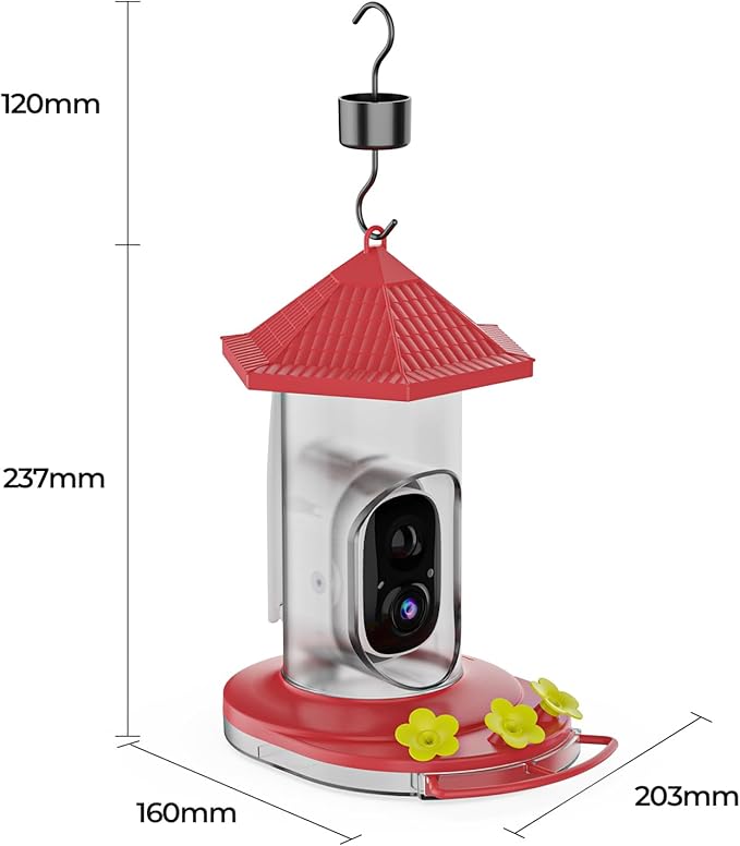 Smart Hummingbird Feeder with Camera, Wireless Bird Feeders with Solar Powered AI Recognition Instant Notifications, Feeder for Outdoor Ideal Gift for Bird Lovers
