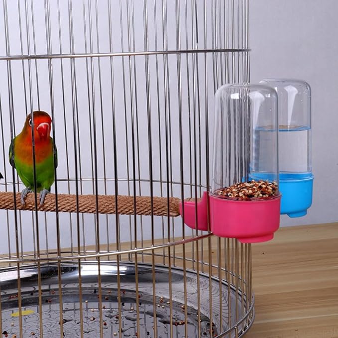 2pcs Automatic Bird Feeders, Bird Water Dispenser for Cage, Water Bottle Drinker Hanging Seed Food Container Dispenser for Parrots Budgie Hamster 200ml (Blue & Pink)