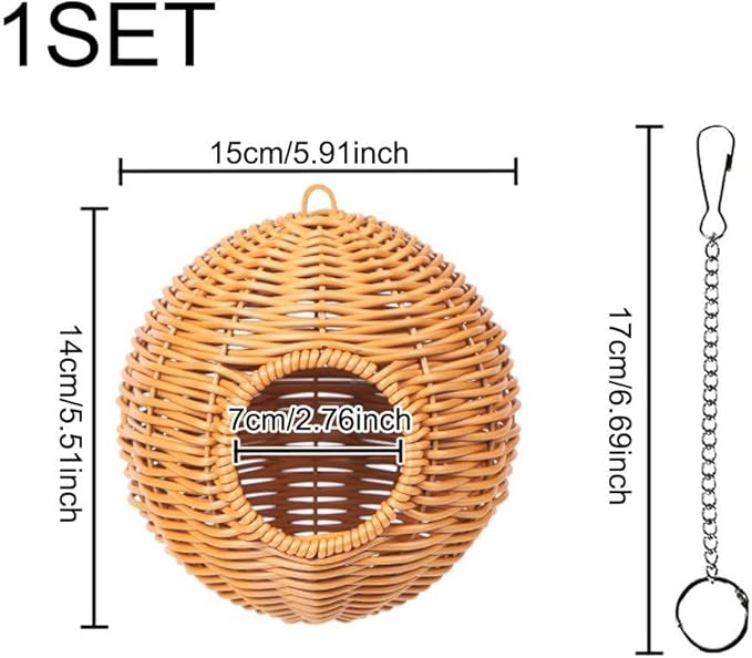 Bird Nest, Hanging Birdhouse Parrot House, Rattan Parrot Nest, Breathable Bird Shelter for Patio Garden Patio Parakeet Cockatiel