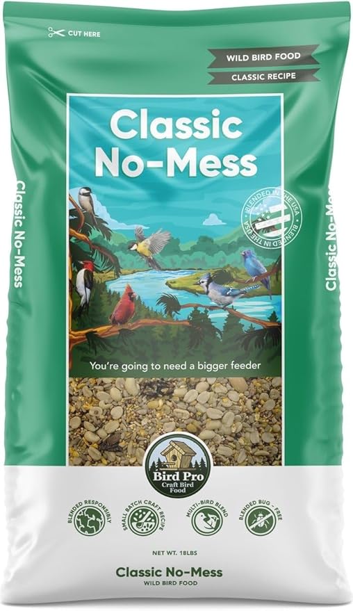 Bird Pro Classic No-Mess Wild Bird Seed – Premium Shell-Free Blend with Nuts, Sunflower Chips & Cranberries – Clean Feeding for Backyard Birds (18 Pounds)