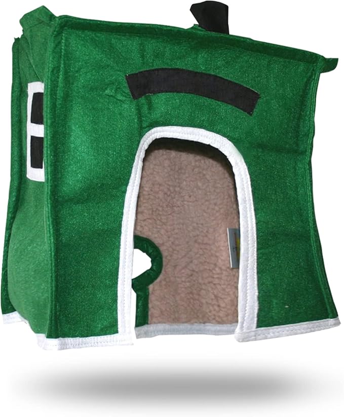 Crazy K Farm - Avian Haven Bird Hut, Comfy Bird Snuggle Hut, Plush Pet Bird Hut for Sleeping and Snuggling, Hanging Bird Cage Hut with Sherpa, Cozy Bird Cage Accessories Small, Green