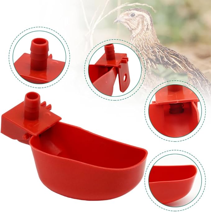 12Pcs Quail Water Cups Pigeon Automatic Bird Waterer for Cage Hang Drinker Breeding Poultry Drinking Bowls(Red)