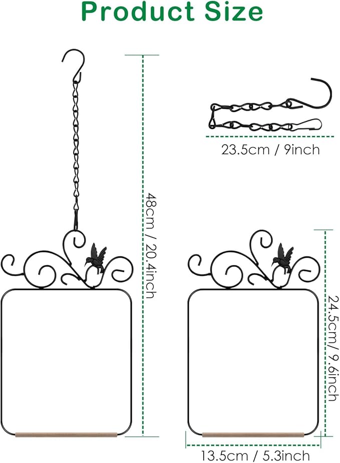 PACETAP Hummingbird Swings and Perches Metal Frame 2 Pack, Wild Bird Swing Outdoor Bird Perch with Wooden Dowel and 2 Hanging Chain for Hanging Indoor, Outdoor, Trunk, Lawn, Patio, Garden (Black)