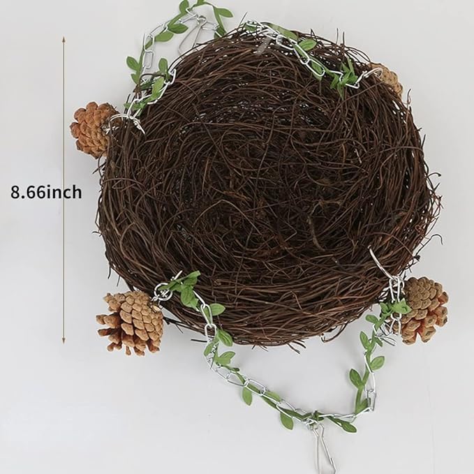 Natural Rattan Nest Small Medium Large Bird Swing for Parrot Parakeet Cockatiel Conure Cockatoo Macaw Amazon African Grey Lovebird Finch Canary Budgie Cage Perch Toy (Large)