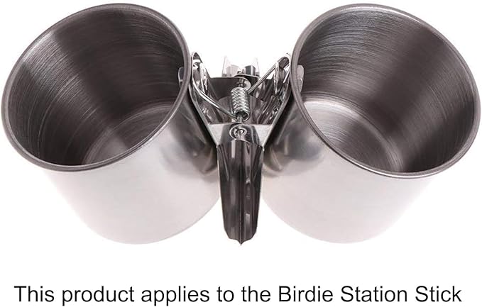 Hypeety Bird Parrot Feeding Double Cups Stainless Steel Food Water Bowls with Clip Bird Seed Feeder Cups Hanging Bowl Cage Stand Accessories