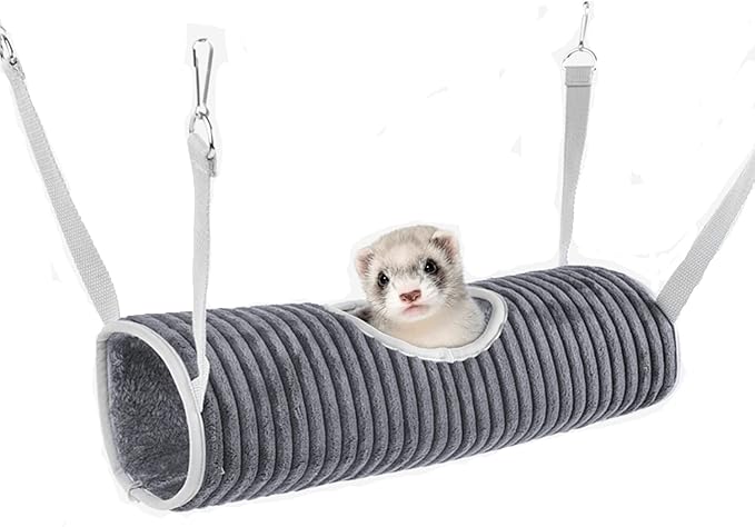 Small Animal Hammock Tunnel Bed, Warm Hamster Nest in Winter, Hanging Tunnel Hammock Toys for Guinea Pigs, Ferrets, Sugar Gliders(Grey)