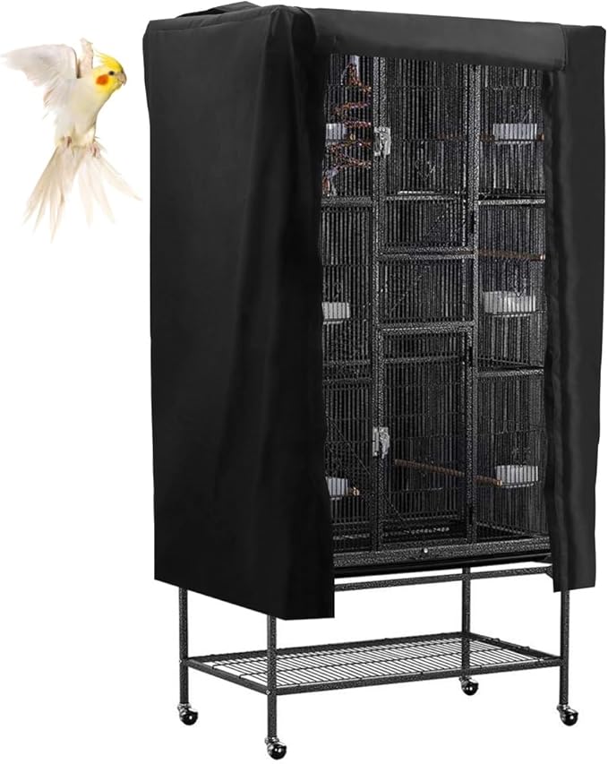 POPETPOP Universal Bird Cage Cover, Good Night Parrot Cage Cover for Birdcage Accessories, Washable&Breathable (Black, Large)