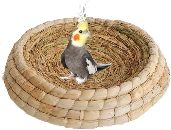 Hypeety Handwoven Straw Bird Nest Cage for Parrot Macaw African Greys Budgies House Hatching Breeding Cave Also for Dove Hamster Gerbil Chinchillas (L)