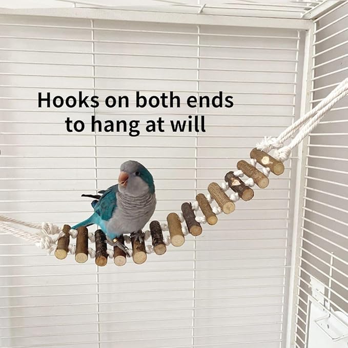 Rope Ladder Bird Toy, Wood Stairs Climbing Activity Attachment Natural Wooden Step Swing Hanging Chewing Pet Bridge Cage Birdcage Lovebirds Rodent Parakeet Parrot Cockatiel Gecko Hermit Crab