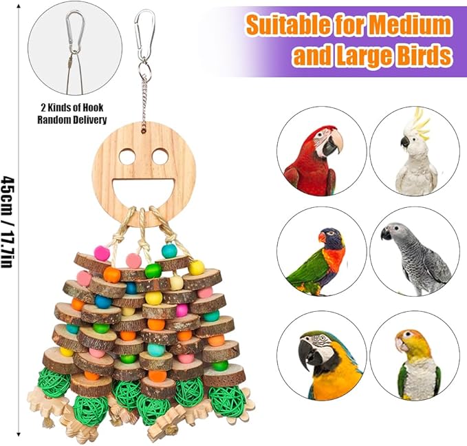 Large Parrot Toys, Multi-Color Wooden Block with Halloween Shape Bird Chewing Toy for Macaws, Cockatoos, African Grey and Large Medium Birds