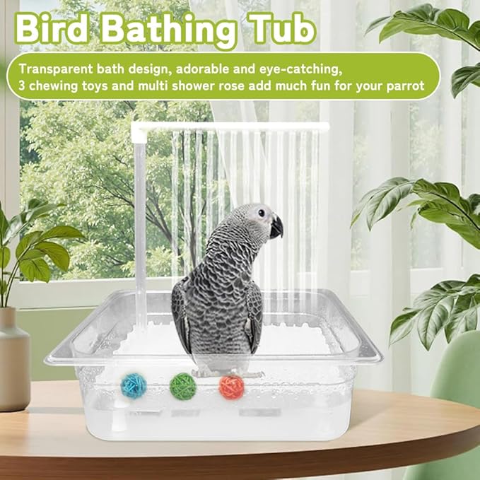 Parrot Bathtub Indoor Automatic Bath Shower with 180 ° Circulating Faucet Contains USB and Power Plug for Medium Birds African Grey Amazon Conure Parakeet Cockatiel Lovebird