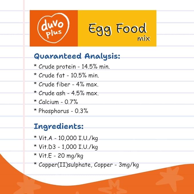Duvoplus Egg Food for Birds 1Kg - Nutrient-Rich Blend with Added Vitamins & Protein for Supporting Growth, Feather Care, Breeding, Daily Nutrition of Canaries, Finches, Parakeets and Exotic Birds