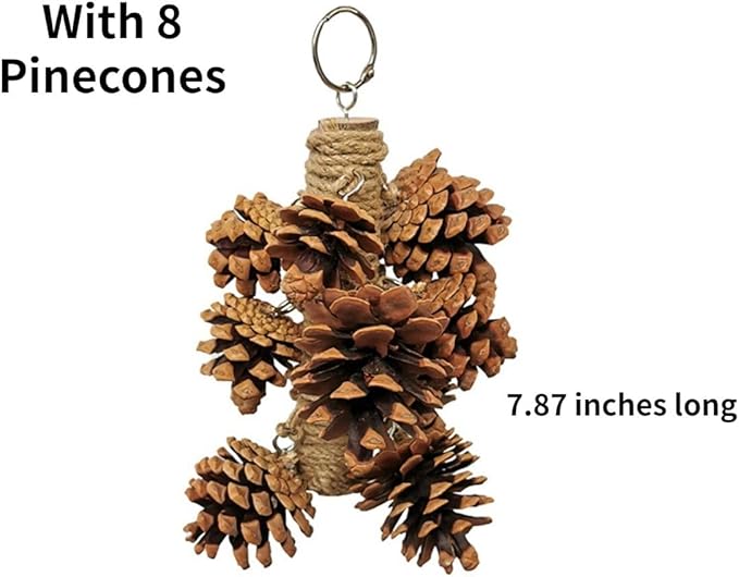 Parrot Toys Natural Pine Cones Bird Chew Toys Hanging Chewing Sticks Toys Bird Cage Toys for Conures Parakeets Cockatoo Cockatiel (with 8 Pinecones)