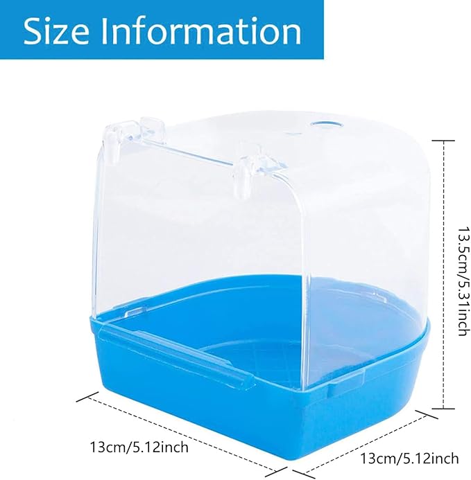 Bird Bath Box Bird Cage Accessory Supplies Bathing Parakeet Caged Bird Bathing Tub with Water Injector for Pet Small Birds Canary Budgies Parrot Parakeet Finch Canary Cockatiel Parrot Lovebird (Blue)