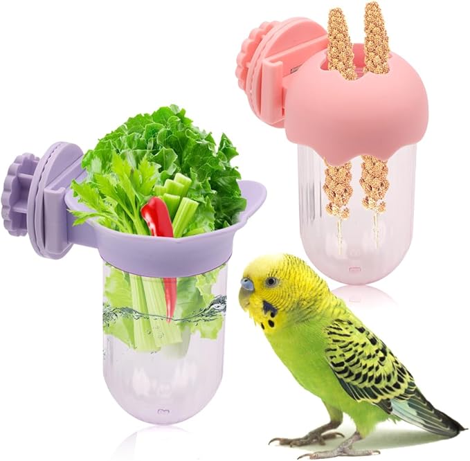 2 Pack Bird Cage Vegetable Feeder Veggies Holder with Water No Mess Hanging Feeder for Canary Finch Parakeet Budgie Cockatiel Lovebird