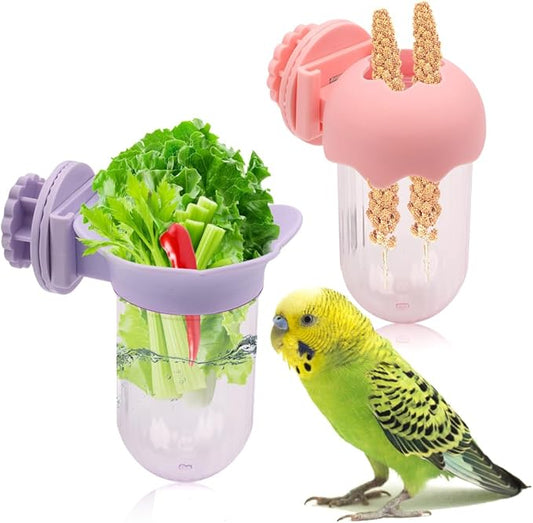 2 Pack Bird Cage Vegetable Feeder Veggies Holder with Water No Mess Hanging Feeder for Canary Finch Parakeet Budgie Cockatiel Lovebird